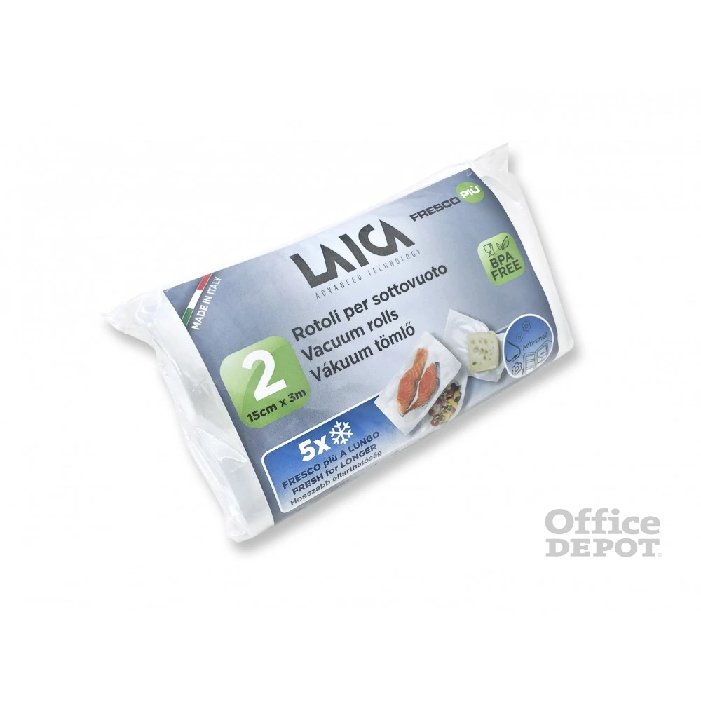 Laica VT36060 2 db légcsatornás, EXTRA erős 15 x 300 cm vákuumcsomagoló tekercs, BPA mentes vákuumfólia tömlő