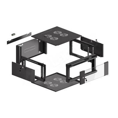 Lanberg WAFA-5604-10B 19" 12U SZÉL:570mm MÉLY:600mm MAG:277mm összeszerelt üvegajtós fekete fali rack szekrény