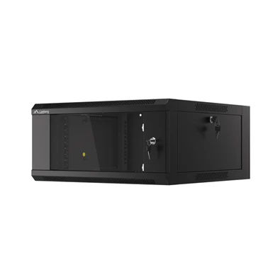 Lanberg WAFA-5604-10B 19" 12U SZÉL:570mm MÉLY:600mm MAG:277mm összeszerelt üvegajtós fekete fali rack szekrény