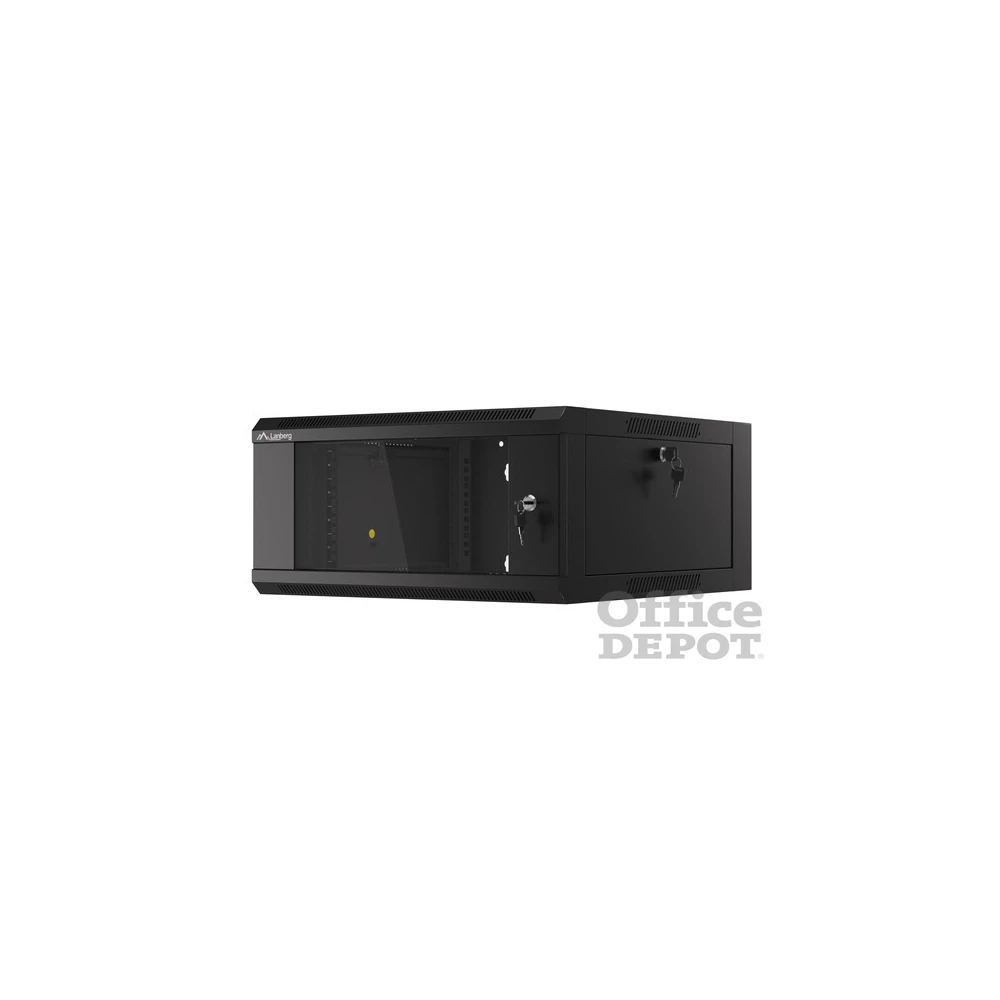 Lanberg WAFA-5604-10B 19" 12U SZÉL:570mm MÉLY:600mm MAG:277mm összeszerelt üvegajtós fekete fali rack szekrény