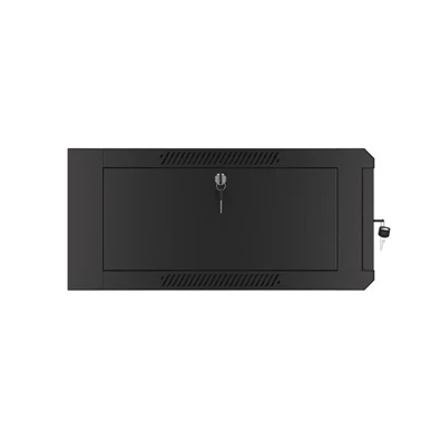 Lanberg WAFA-5604-10B 19" 12U SZÉL:570mm MÉLY:600mm MAG:277mm összeszerelt üvegajtós fekete fali rack szekrény