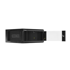 Lanberg WAFA-5604-10B 19" 12U SZÉL:570mm MÉLY:600mm MAG:277mm összeszerelt üvegajtós fekete fali rack szekrény