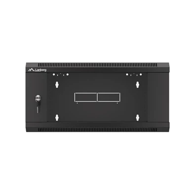 Lanberg WAFA-5604-10B 19" 12U SZÉL:570mm MÉLY:600mm MAG:277mm összeszerelt üvegajtós fekete fali rack szekrény