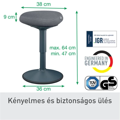 Leitz Ergo Active sötétszürke komfort ülőfelületű billenő ülőszék Leitz Ergo Active sötétszürke komfort ülőfelületű billenő ülőszék
