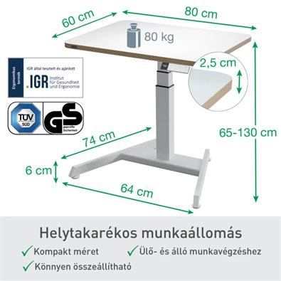 Leitz Ergo kisméretű fehér felállásra emlékeztetővel ellátott elektromos ülő-álló asztal Leitz Ergo kisméretű fehér felállásra emlékeztetővel ellátott elektromos ülő-álló asztal