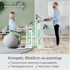 Leitz Ergo kisméretű fehér felállásra emlékeztetővel ellátott elektromos ülő-álló asztal Leitz Ergo kisméretű fehér felállásra emlékeztetővel ellátott elektromos ülő-álló asztal