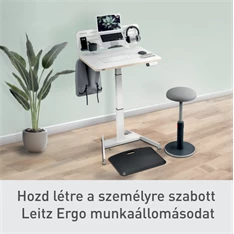 Leitz Ergo kisméretű fehér felállásra emlékeztetővel ellátott elektromos ülő-álló asztal Leitz Ergo kisméretű fehér felállásra emlékeztetővel ellátott elektromos ülő-álló asztal