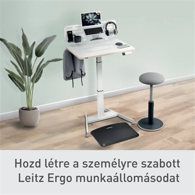 Leitz Ergo kisméretű fehér felállásra emlékeztetővel ellátott elektromos ülő-álló asztal Leitz Ergo kisméretű fehér felállásra emlékeztetővel ellátott elektromos ülő-álló asztal