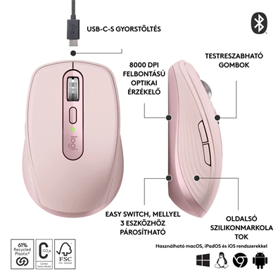 Logitech MX Anywhere 3S vezeték nélküli rózsaszín egér Logitech MX Anywhere 3S vezeték nélküli rózsaszín egér