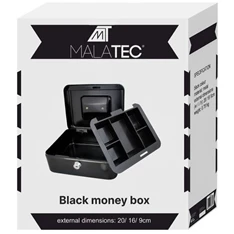 Malatec 20x16x9cm fekete fém kulcsos pénzkazetta Malatec 20x16x9cm fekete fém kulcsos pénzkazetta