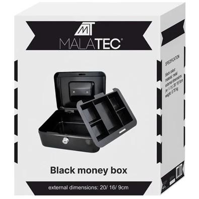 Malatec 20x16x9cm fekete fém kulcsos pénzkazetta Malatec 20x16x9cm fekete fém kulcsos pénzkazetta