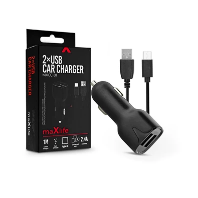 Maxlife TF-0017 5V/2,4A 1m Type-C/2xUSB fekete szivargyújtó töltő Maxlife TF-0017 5V/2,4A 1m Type-C/2xUSB fekete szivargyújtó töltő