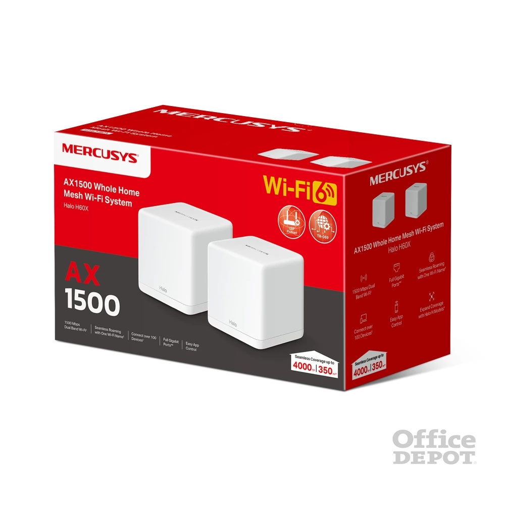 Mercusys Halo H60X(2-pack)  AX1500 fehér otthoni mesh Wi-Fi 6 rendszer (2db) - R
