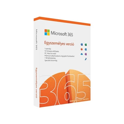 Microsoft 365 Personal (Egyszemélyes verzió) P8 HUN 1 Felhasználó 5 Eszköz 1 év dobozos irodai programcsomag szoftver Microsoft 365 Personal (Egyszemélyes verzió) P8 HUN 1 Felhasználó 5 Eszköz 1 év dobozos irodai programcsomag szoftver