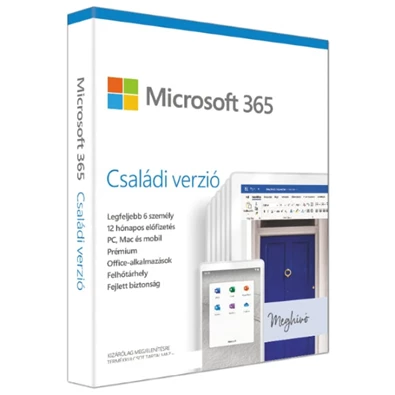 Microsoft 365 Családi verzió P6 HUN 6 Felhasználó 1 év dobozos irodai programcsomag szoftver Microsoft 365 Családi verzió P6 HUN 6 Felhasználó 1 év dobozos irodai programcsomag szoftver