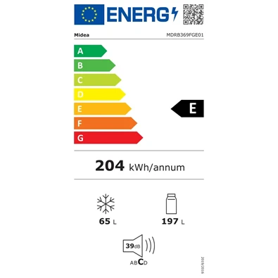 Midea MDRB369FGE01 fehér, alulfagyasztós, Hűtő: 197L, Fagyasztó:65L, hűtőszekrény