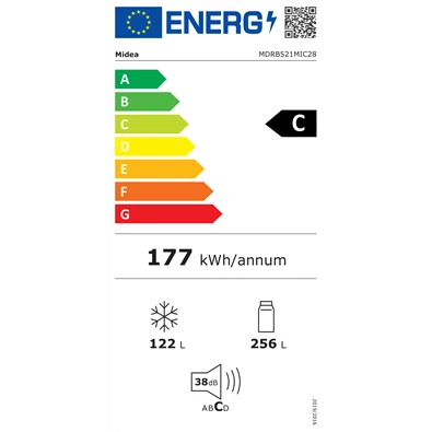 Midea MDRB521MIC28 fekete alulfagyasztós hűtőszekrény