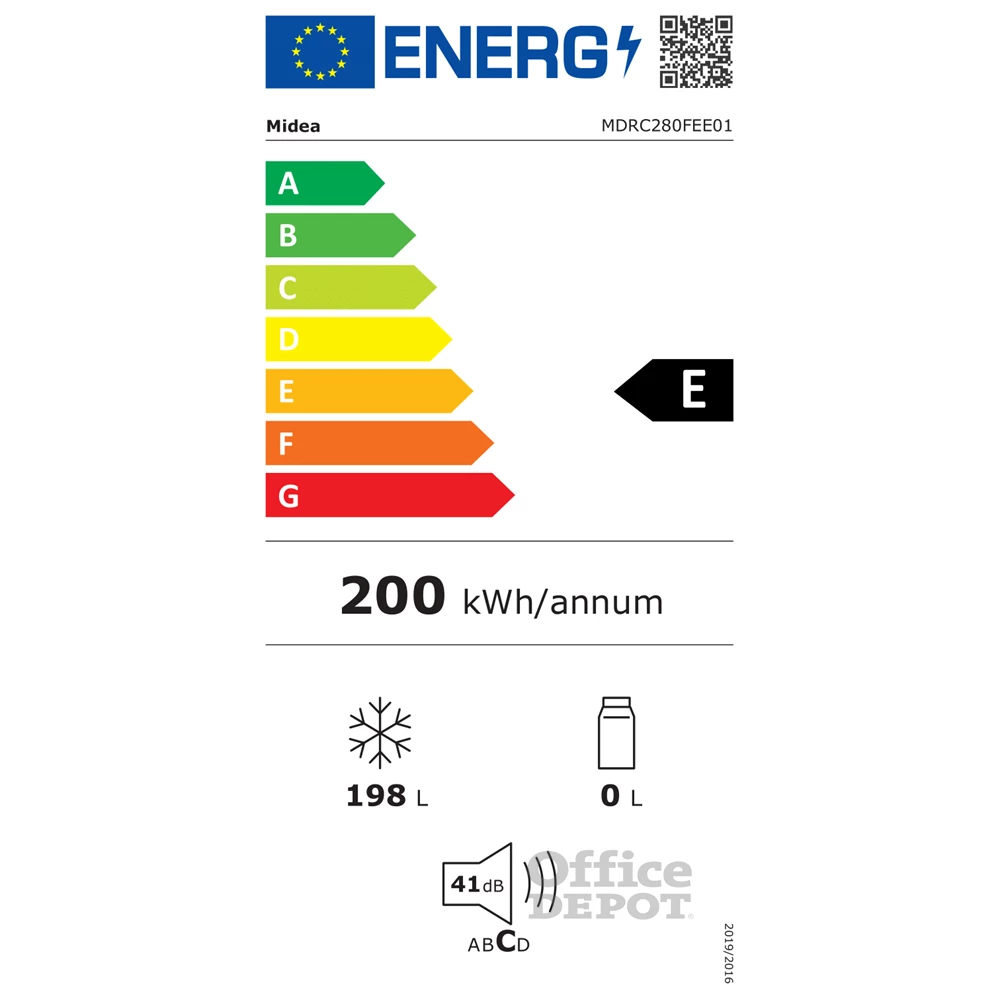 Midea MDRC280FEE01 fehér, Fagyasztó:198L, fagyasztóláda