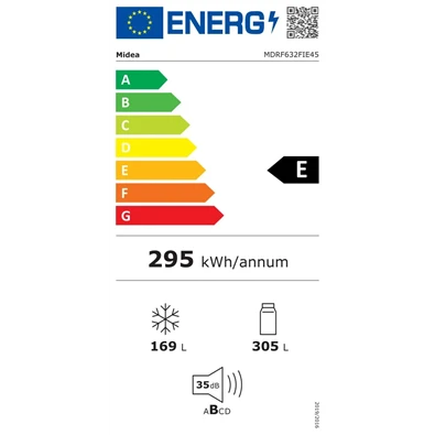 Midea MDRF632FIE45 inox, négyajtós, Hűtő:305L, Fagyasztó:169L, No frost hűtőszekrény