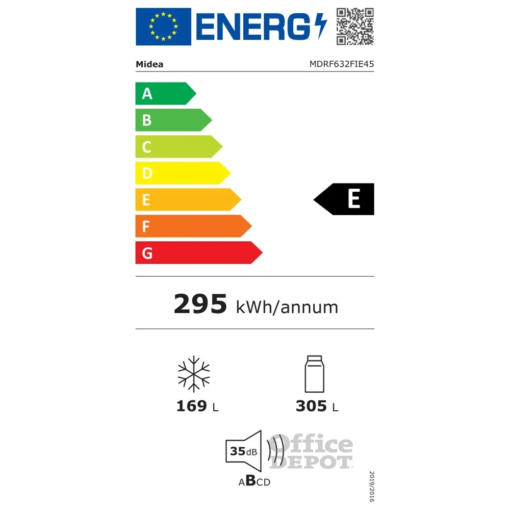 Midea MDRF632FIE45 inox, négyajtós, Hűtő:305L, Fagyasztó:169L, No frost hűtőszekrény