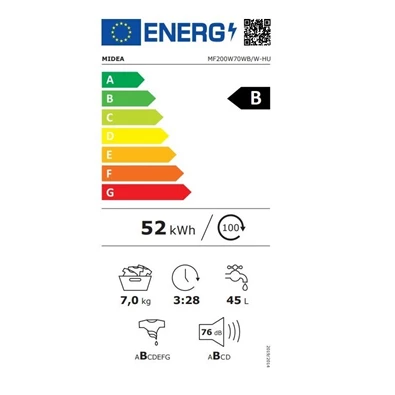 Midea MF200W70WB/W-HU 7 kg elöltöltős mosógép Midea MF200W70WB/W-HU 7 kg elöltöltős mosógép