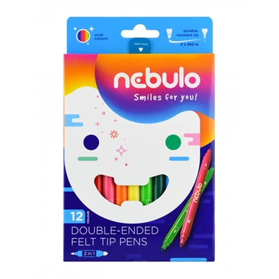 Nebulo kétvégű 12db-os vegyes színű filctoll készlet Nebulo kétvégű 12db-os vegyes színű filctoll készlet