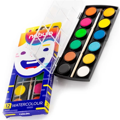 Nebulo 23mm ecsettel 12 színű vízfesték készlet Nebulo 23mm ecsettel 12 színű vízfesték készlet