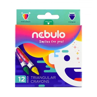 Nebulo háromszög alakú 12db-os vegyes színű zsírkréta készlet Nebulo háromszög alakú 12db-os vegyes színű zsírkréta készlet