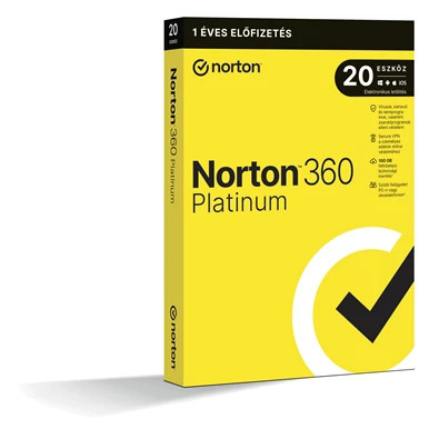 Norton 360 Platinum 100GB HUN 1 Felhasználó 20 gép 1 éves dobozos vírusirtó szoftver Norton 360 Platinum 100GB HUN 1 Felhasználó 20 gép 1 éves dobozos vírusirtó szoftver