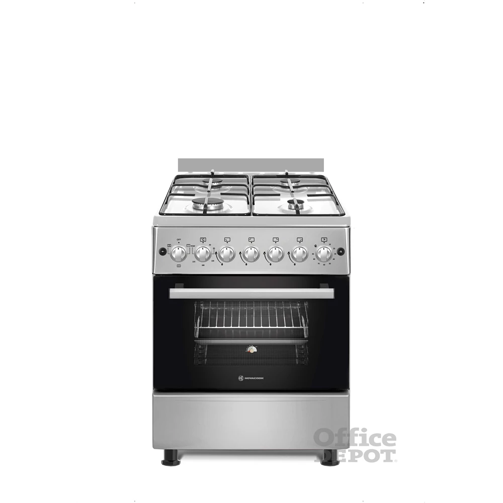 Novacook F6B40EF INX inox, szabadonálló, gáz, kombinált, főzőzóna: 4, sütő:66L, grill, tűzhely