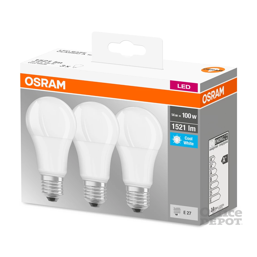 Osram Base matt műanyag búra/14W/1521lm/4000K/E27 LED körte izzó 3 db