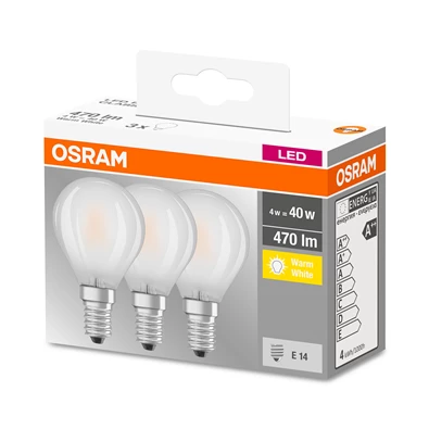 Osram Base matt üveg búra/4W/470lm/2700K/E14 LED kisgömb izzó 3 db Osram Base matt üveg búra/4W/470lm/2700K/E14 LED kisgömb izzó 3 db