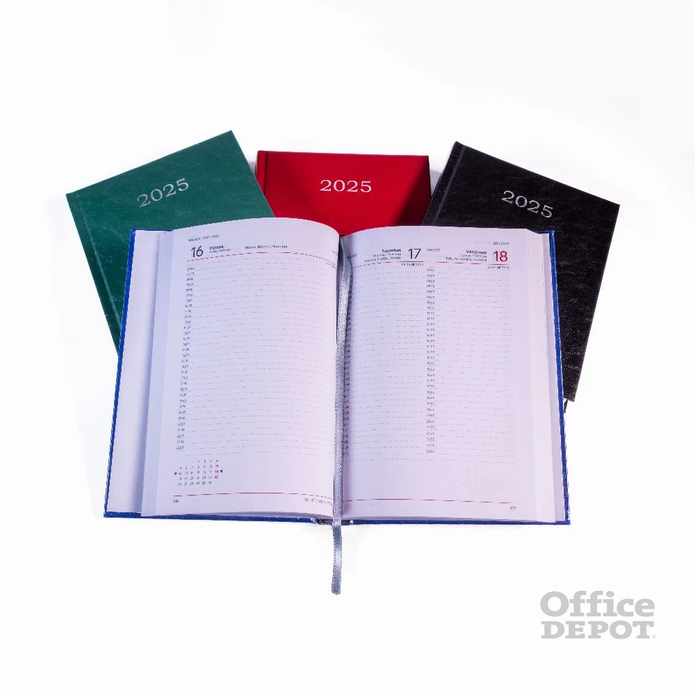 Office Depot A5 2025 napi beosztású zöld határidőnapló