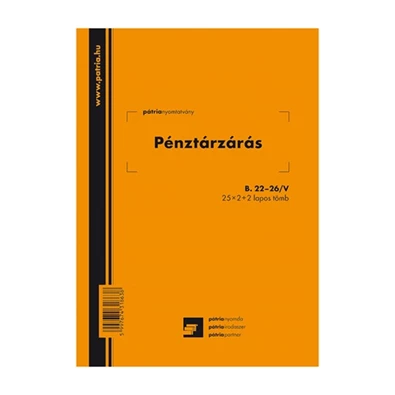 B.22-26/V A5 25x2+2lap álló "Pénztárzárás" nyomtatvány B.22-26/V A5 25x2+2lap álló "Pénztárzárás" nyomtatvány