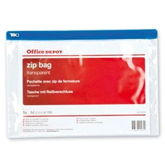 Office Depot A4 5db/cs áttetsző cipzáras tasak Office Depot A4 5db/cs áttetsző cipzáras tasak