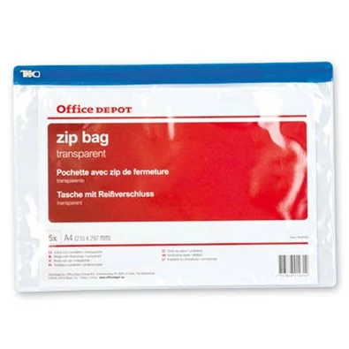 Office Depot A4 5db/cs áttetsző cipzáras tasak Office Depot A4 5db/cs áttetsző cipzáras tasak