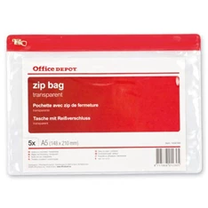 Office Depot A5 5db/cs áttetsző cipzáras tasak Office Depot A5 5db/cs áttetsző cipzáras tasak