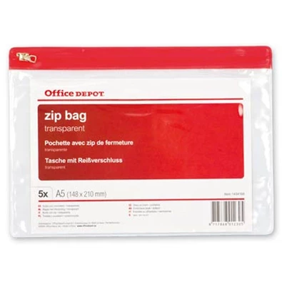 Office Depot A5 5db/cs áttetsző cipzáras tasak Office Depot A5 5db/cs áttetsző cipzáras tasak