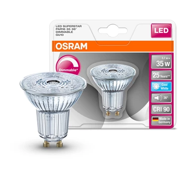 Osram Superstar PAR16 üveg ház/3,7W/230lm/4000K/GU10/230V dimmelhető LED spot izzó Osram Superstar PAR16 üveg ház/3,7W/230lm/4000K/GU10/230V dimmelhető LED spot izzó