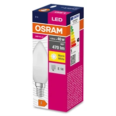 Osram Value opál búra/4,9W/827lm/2700K/E14 LED gyertya izzó