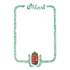 PD A/4 álló címeres zöld oklevél PD A/4 álló címeres zöld oklevél