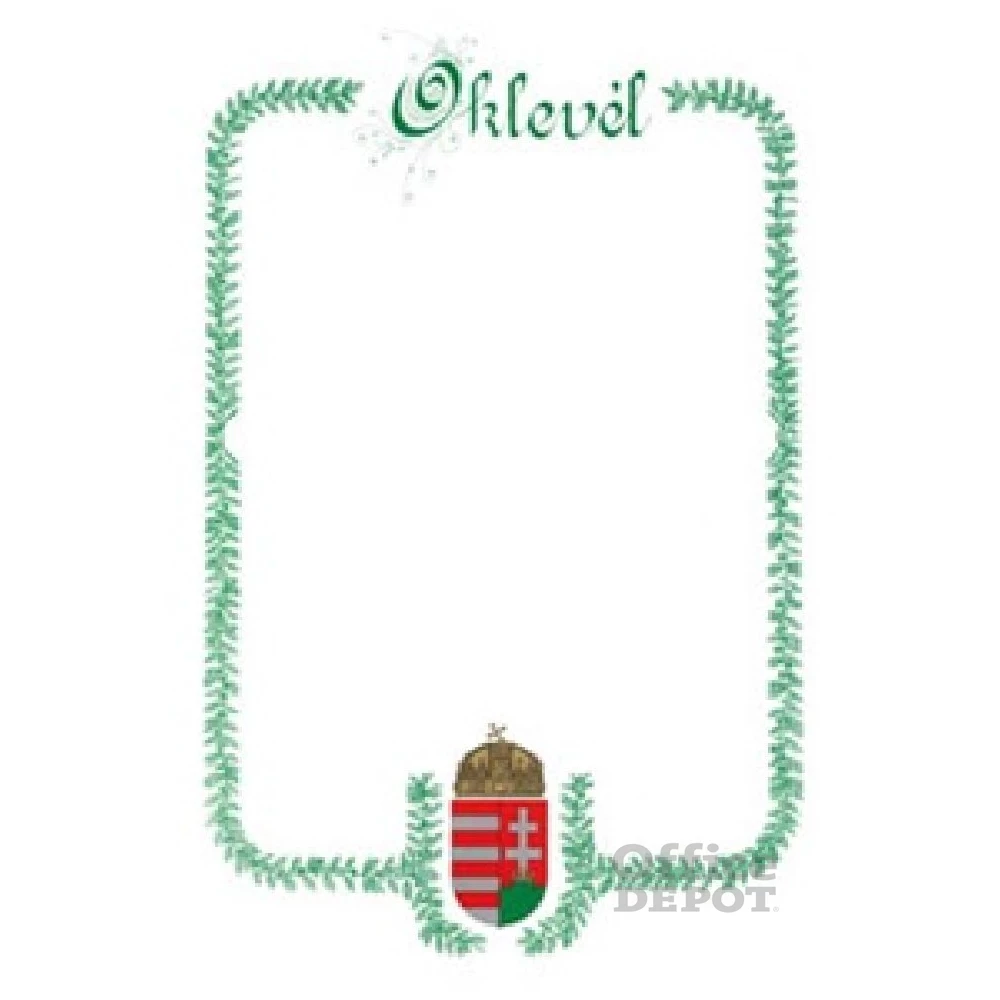 PD A/4 álló címeres zöld oklevél