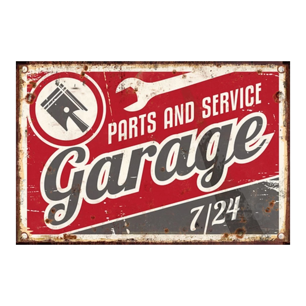 PF Garage 7/24 20x30 cm-es retro dekor fémtábla