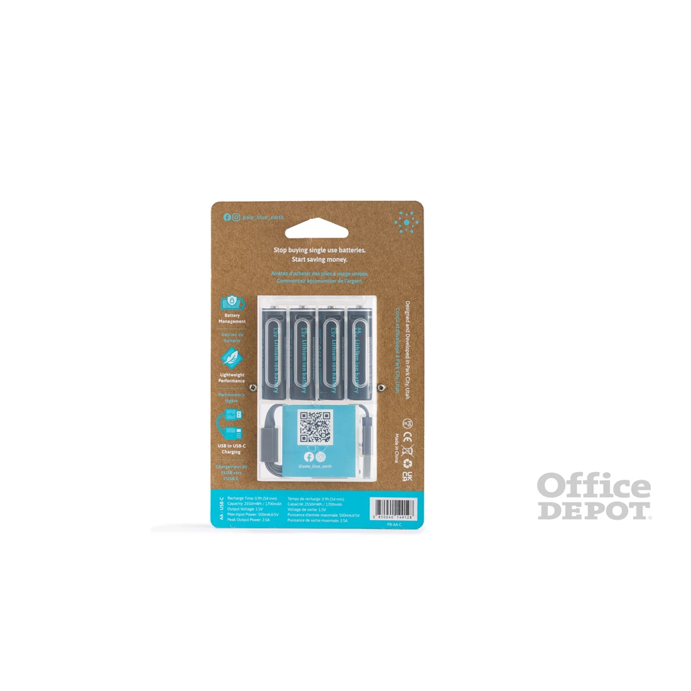 Paleblue PB-AA-C 4xAA 2000mAh USB-C újratölthető ceruza akkumulátor + töltőkábel