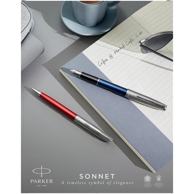 Parker Royal Sonnet Essential 2146851 ezüst klipszes piros golyóstoll Parker Royal Sonnet Essential 2146851 ezüst klipszes piros golyóstoll