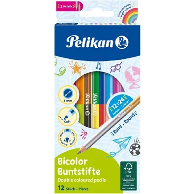 Pelikan Bicolor 12 db ceruzában 24 szín színesceruza készlet Pelikan Bicolor 12 db ceruzában 24 szín színesceruza készlet