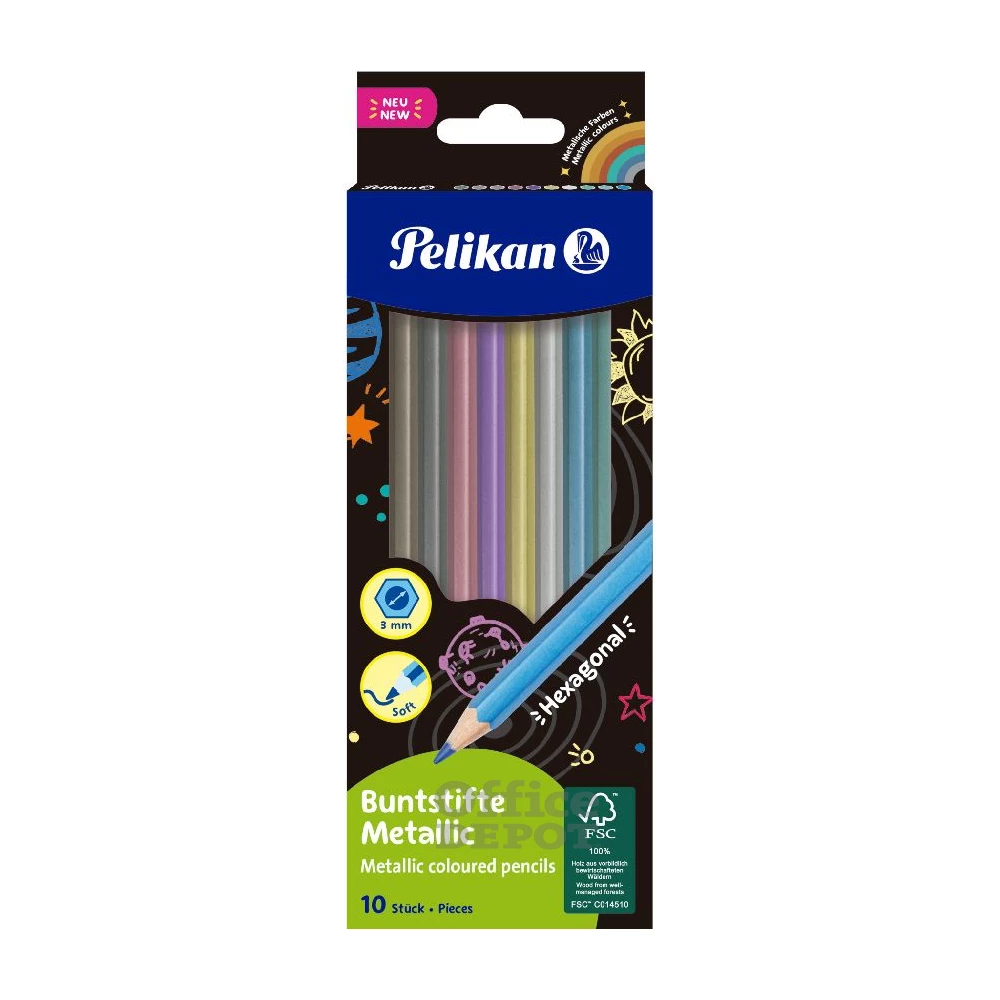 Pelikán Metallic  hatszögletű 10db-os színesceruza készlet