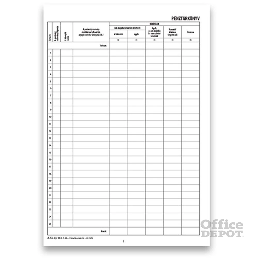 A.SZNY.504 A4 álló 50lapos "Pénztárkönyv" nyomtatvány