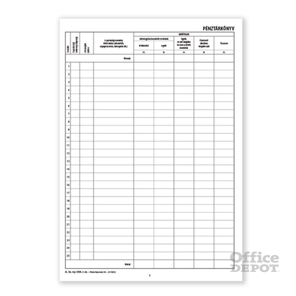 A.SZNY.504 A4 álló 50lapos "Pénztárkönyv" nyomtatvány