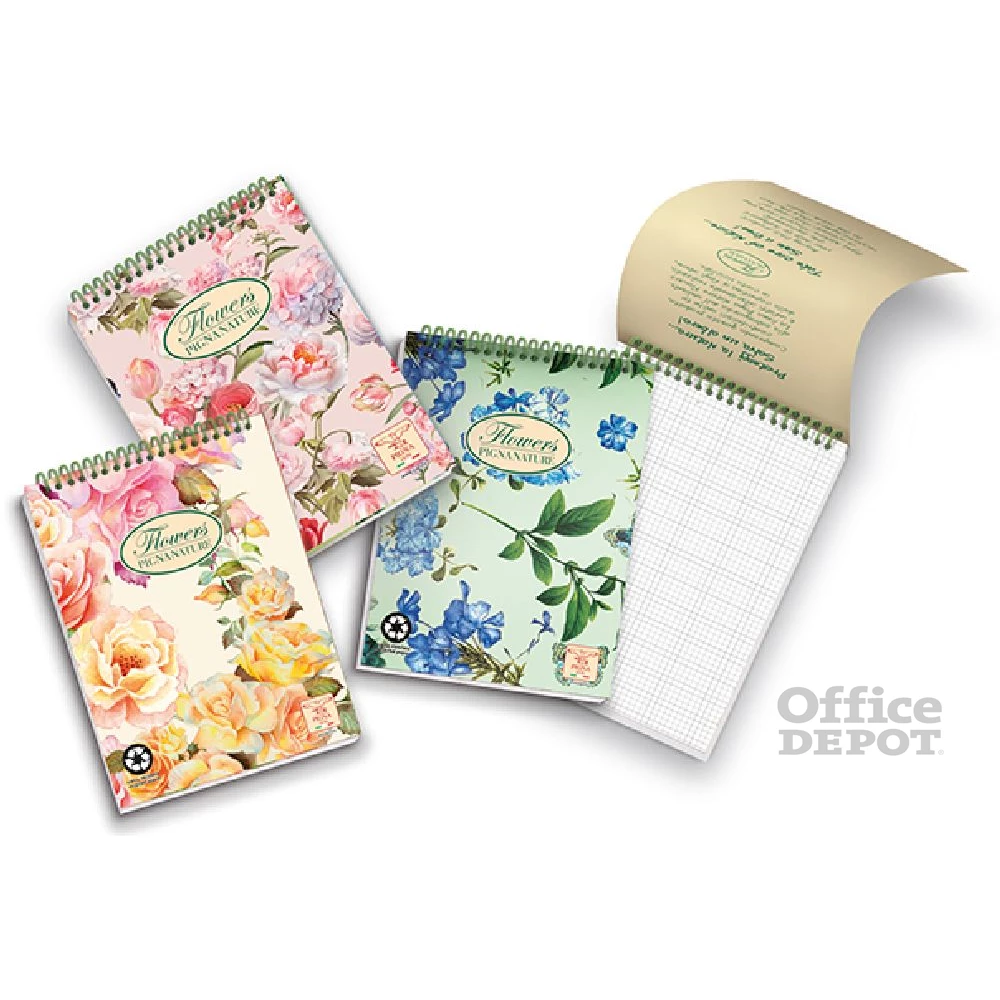 Pigna Nature Flowers A5 50 lapos kockás spirálos jegyzettömb